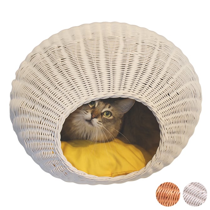 N4-style ラタンエッグハウス  猫用 ベッド ペットベッド ラタン ホワイト ハニー 上品 可愛い 卵型 コクーン  
