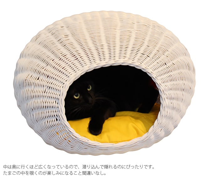 N4-style ラタンエッグハウス  猫用 ベッド ペットベッド ラタン ホワイト ハニー 上品 可愛い 卵型 コクーン  