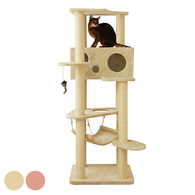 Mau マウ キャットタワー プレジャー  キャットタワー タワー 猫用 ハウス 上下運動 据え置き ベージュ ピンク シンプル 爪とぎポール  
