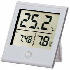 【オーム電機】TEM-210-W 時計付温湿度計 白 【同梱不可】[▲][BF]