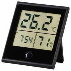 【オーム電機】TEM-210-K 時計付温湿度計 黒 【同梱不可】[▲][BF]