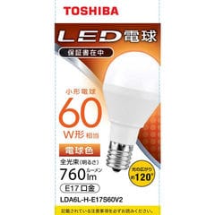 東芝 TOSHIBA ＬＥＤ電球 口金Ｅ１７ ミニクリプトン形 調光非対応 全光束７６０ｌｍ 電球色 配光角ビーム角１２０度 ６０Ｗ相当 LDA6L-H-E17S60V2