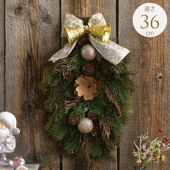 クリスマススワッグ 北欧 祝福のベルと白リボンと自然の恵 高さ36cm  クリスマス雑貨 壁掛け 飾り スワッグ ナチュラル おしゃれ