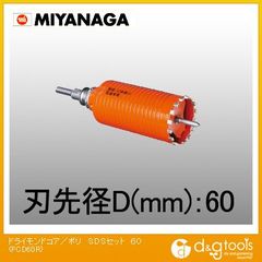 ミヤナガ 乾式ドライモンドコアドリル/ポリクリックシリーズSDSシャンクセット品 PCD60R