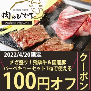 【肉のひぐち】飛騨牛＆国産豚肉バーベキューセット1kgで使える100円オフクーポン
